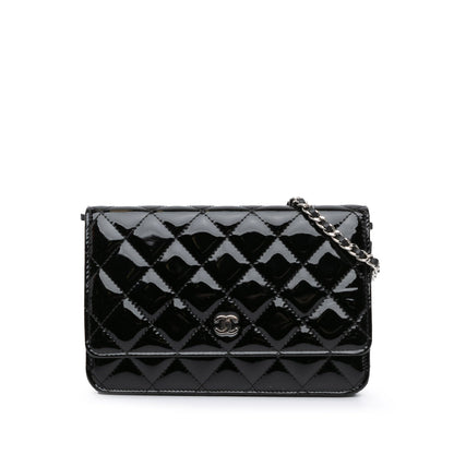 Black Chanel CC Quilted Patent Wallet On Chain Crossbody Bag