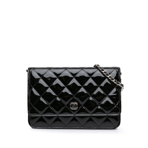 Black Chanel CC Quilted Patent Wallet On Chain Crossbody Bag