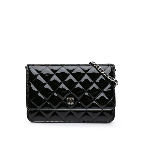 Black Chanel CC Quilted Patent Wallet On Chain Crossbody Bag