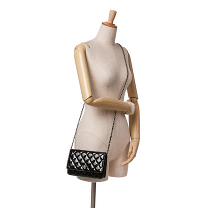 Black Chanel CC Quilted Patent Wallet On Chain Crossbody Bag