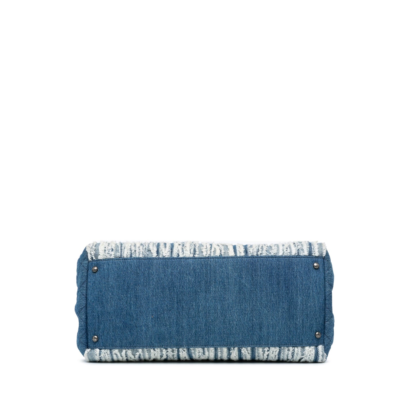 Blue Chanel Large Fringed Denim Shopping Tote Satchel
