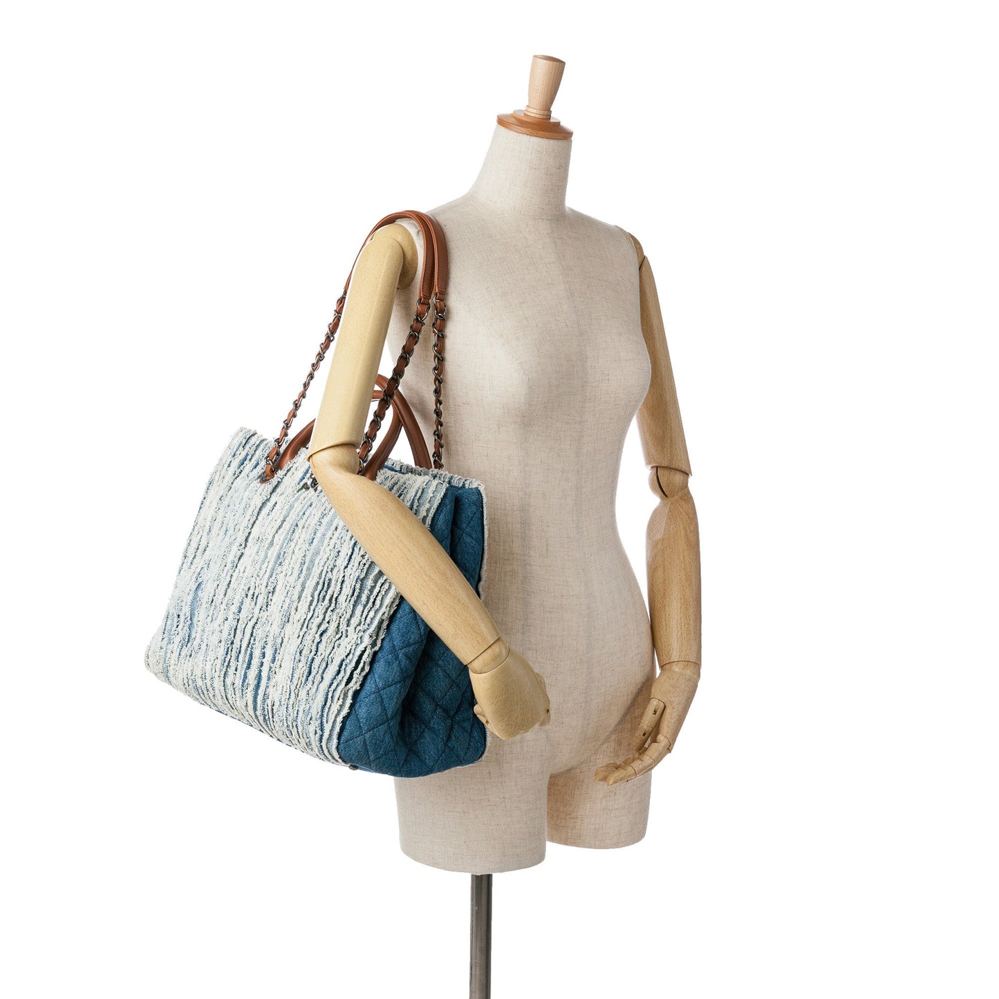 Blue Chanel Large Fringed Denim Shopping Tote Satchel