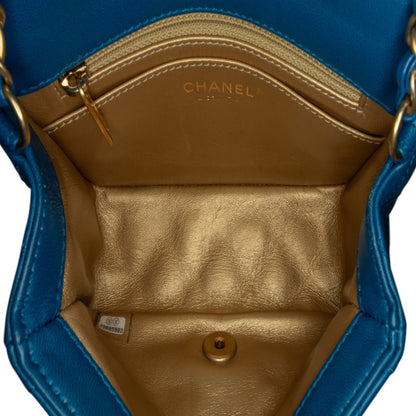 Blue Chanel Mini Square Classic Lambskin Pearl Crush Single Flap Crossbody Bag