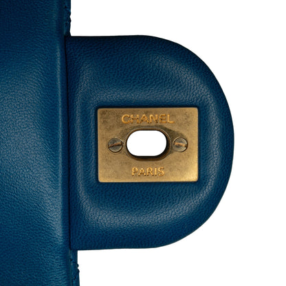 Blue Chanel Mini Square Classic Lambskin Pearl Crush Single Flap Crossbody Bag