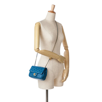 Blue Chanel Mini Square Classic Lambskin Pearl Crush Single Flap Crossbody Bag