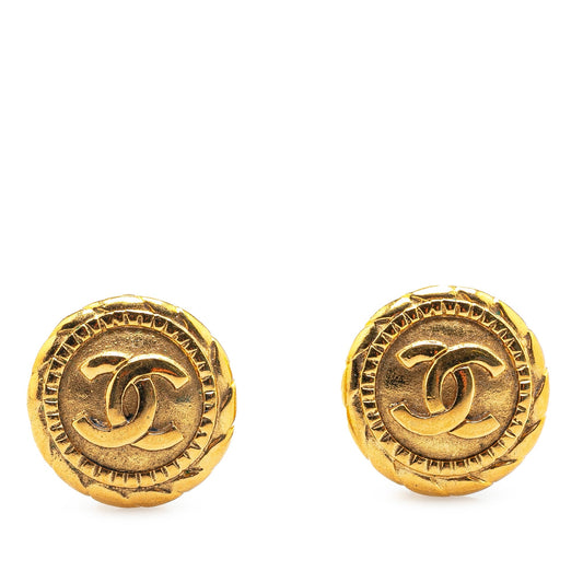 Gold Chanel Gold Plated CC Clip On Earrings