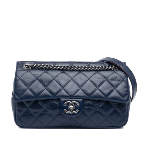 Blue Chanel Medium Aged Calfskin Duo Color Flap Crossbody Bag