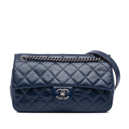 Blue Chanel Medium Aged Calfskin Duo Color Flap Crossbody Bag