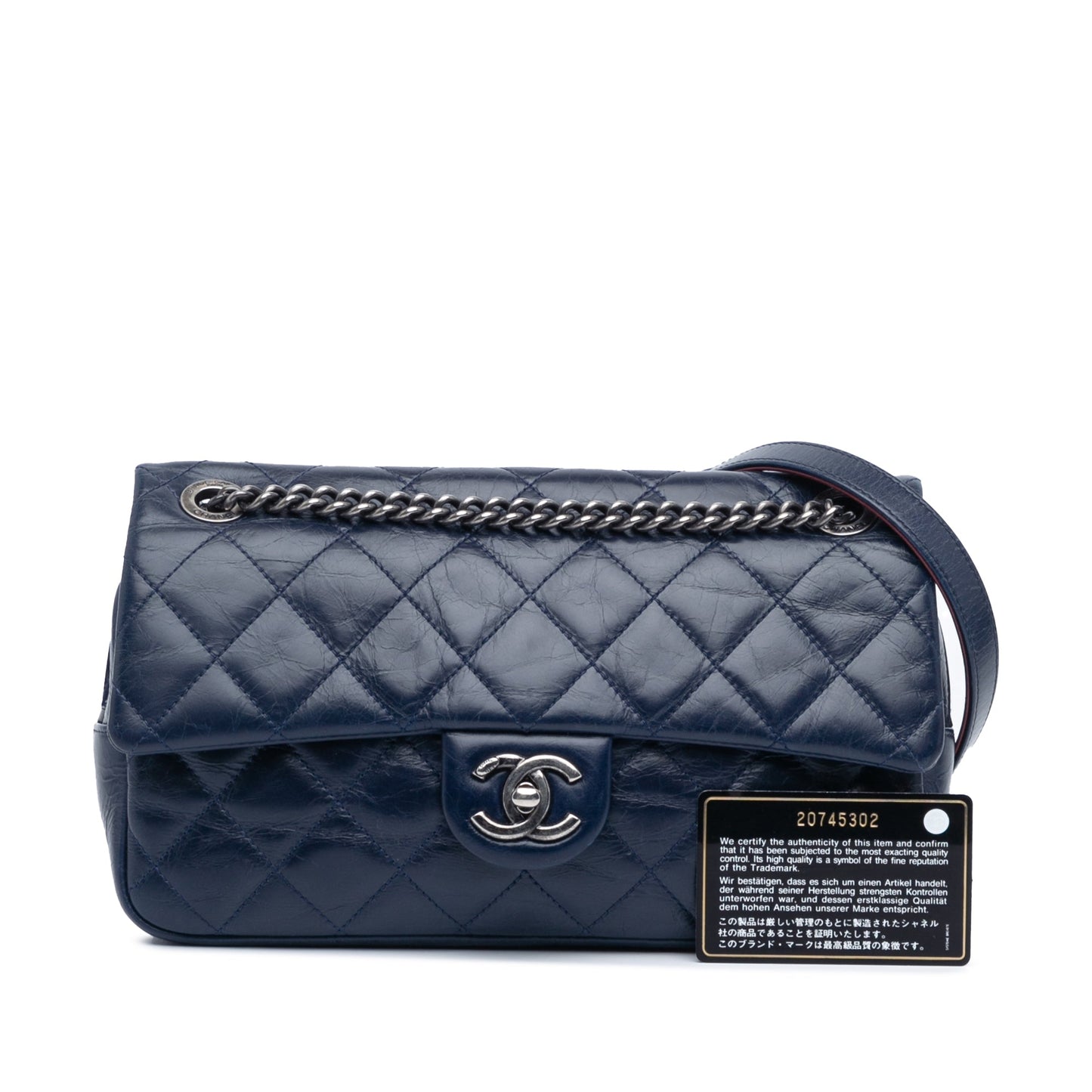 Blue Chanel Medium Aged Calfskin Duo Color Flap Crossbody Bag