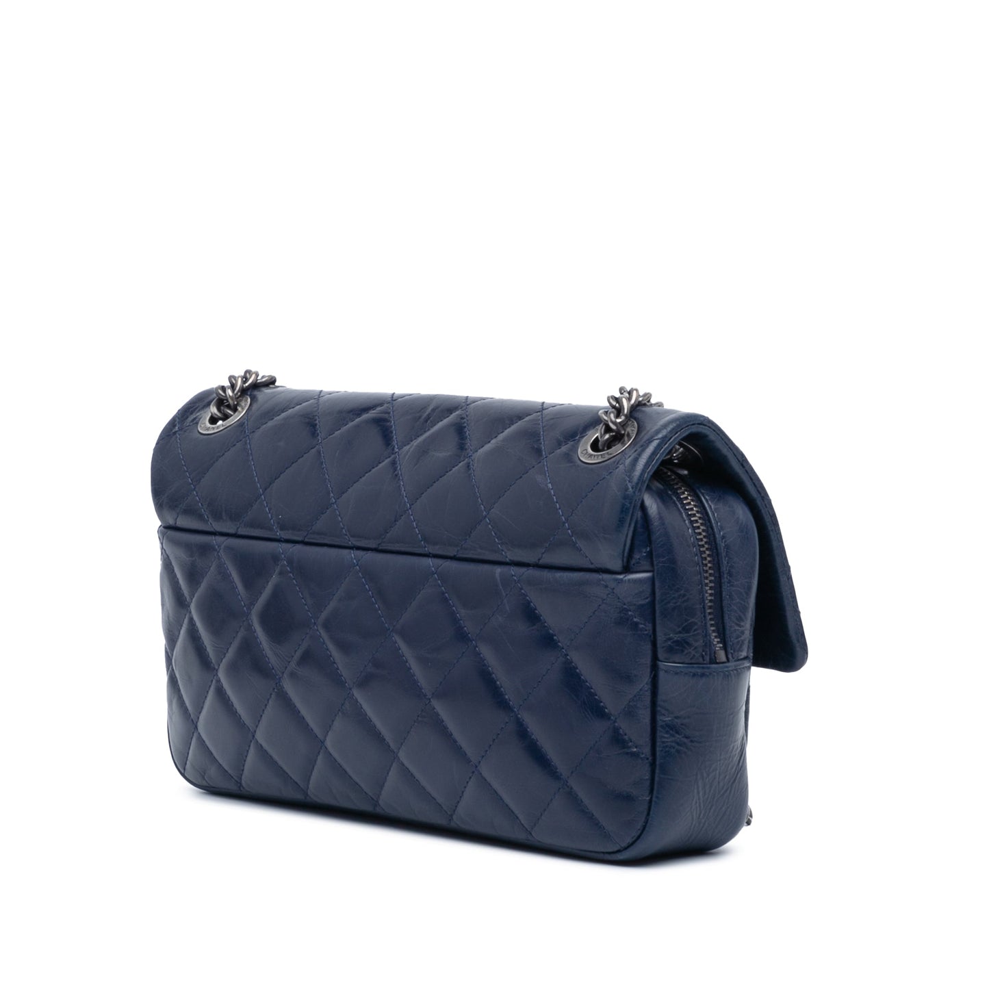 Blue Chanel Medium Aged Calfskin Duo Color Flap Crossbody Bag