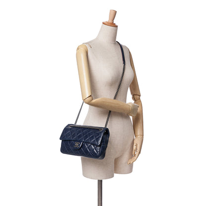 Blue Chanel Medium Aged Calfskin Duo Color Flap Crossbody Bag