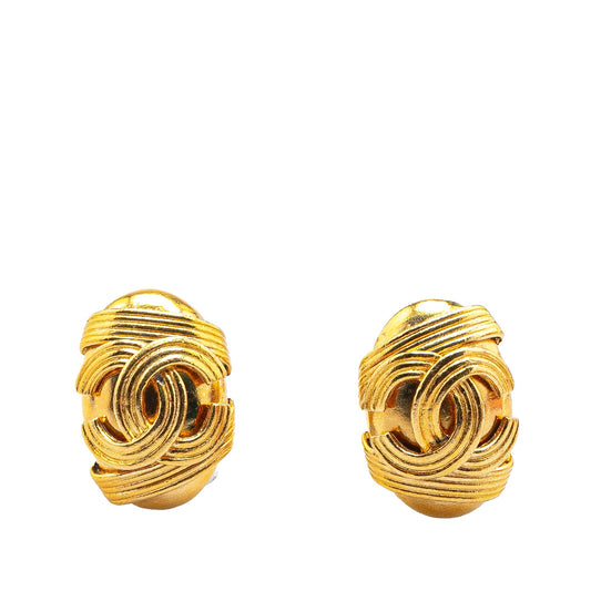 Gold Chanel Gold Plated CC Clip On Earrings