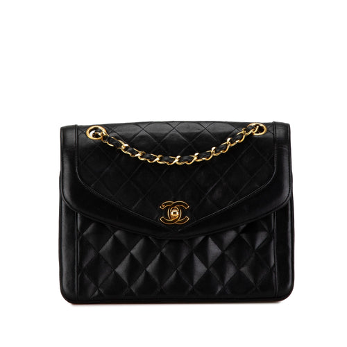 Black Chanel CC Quilted Lambskin Single Flap Shoulder Bag