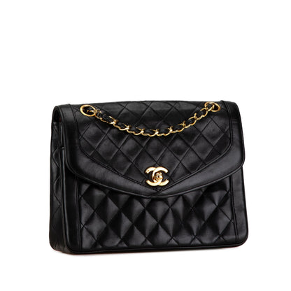 Black Chanel CC Quilted Lambskin Single Flap Shoulder Bag