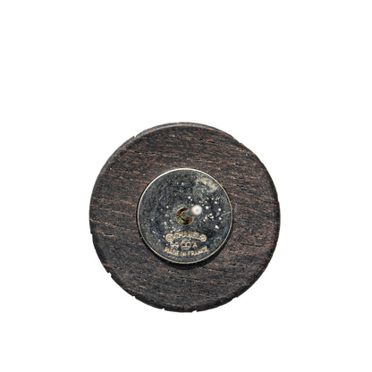 Black Chanel Wood Logo Button Push Back Earrings