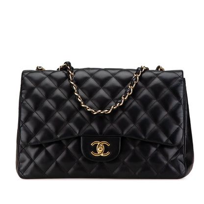 Black Chanel Jumbo Classic Lambskin Single Flap Shoulder Bag