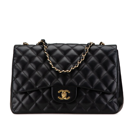 Black Chanel Jumbo Classic Lambskin Single Flap Shoulder Bag