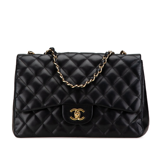 Black Chanel Jumbo Classic Lambskin Single Flap Shoulder Bag
