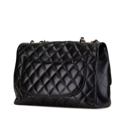 Black Chanel Jumbo Classic Lambskin Single Flap Shoulder Bag