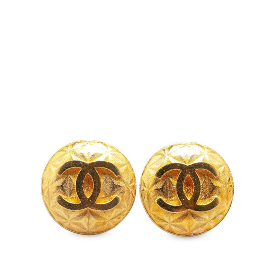 Gold Chanel Gold Plated CC Round Clip on Earrings
