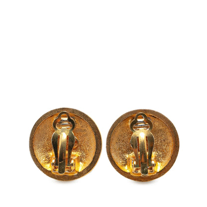 Gold Chanel Gold Plated CC Round Clip on Earrings