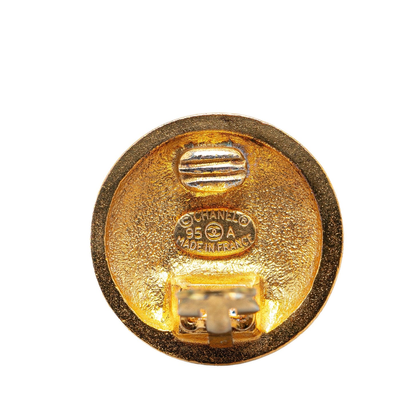 Gold Chanel Gold Plated CC Round Clip on Earrings