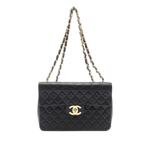 Black Chanel Maxi XL Classic Lambskin Single Flap Shoulder Bag