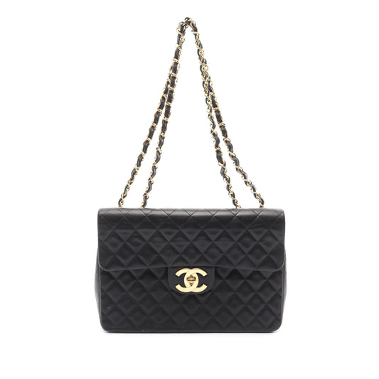 Black Chanel Maxi XL Classic Lambskin Single Flap Shoulder Bag