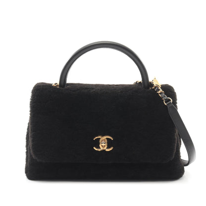 Black Chanel Medium Shearling Coco Top Handle Bag Satchel