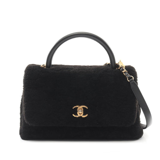 Black Chanel Medium Shearling Coco Top Handle Bag Satchel
