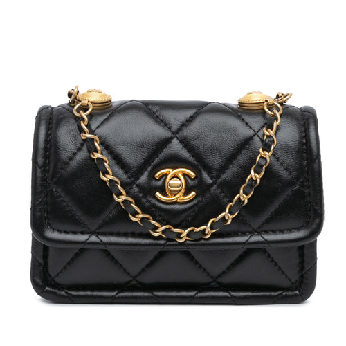 Black Chanel Mini Lambskin Button On Top Flap Satchel