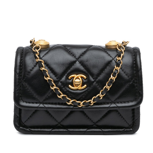 Black Chanel Mini Lambskin Button On Top Flap Satchel