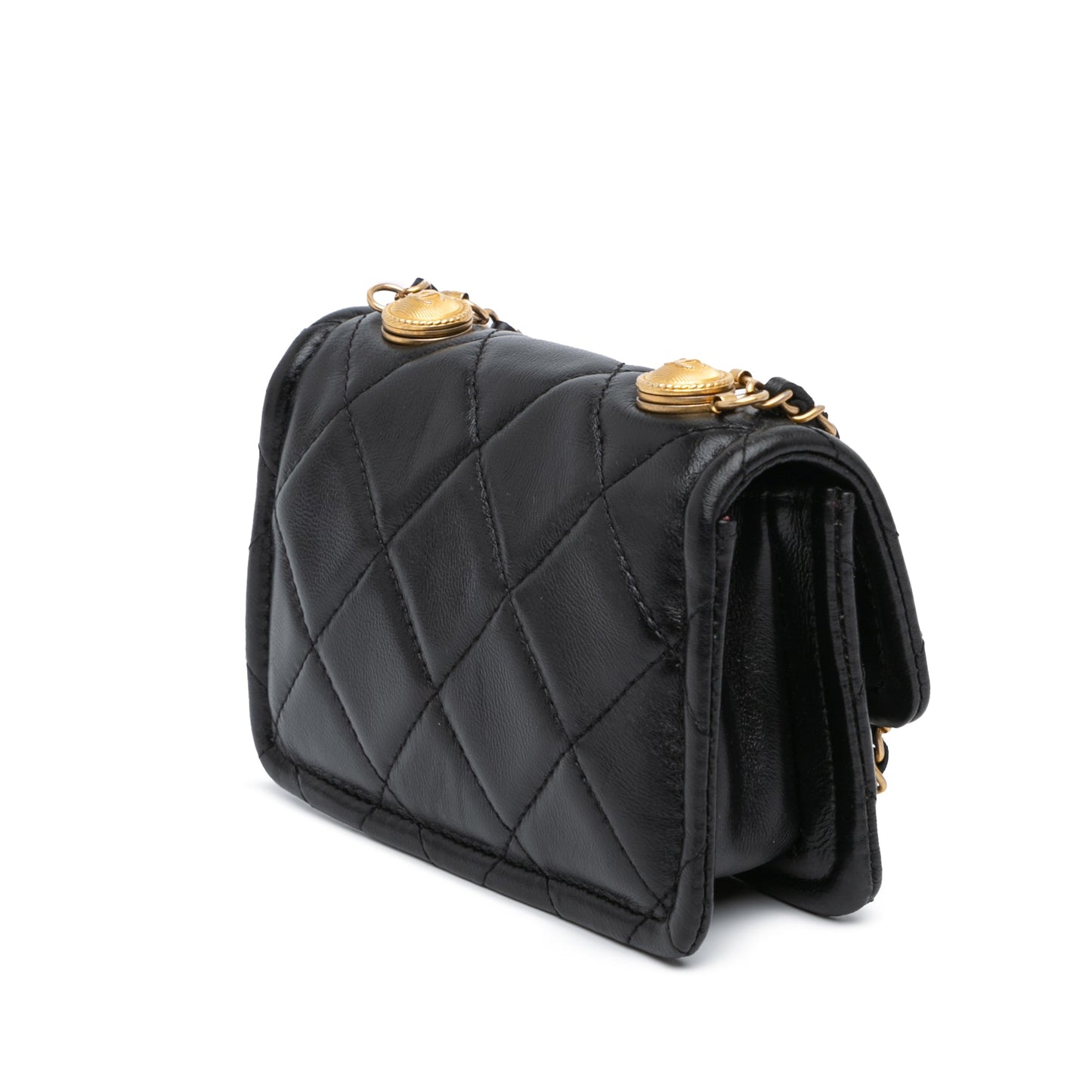 Black Chanel Mini Lambskin Button On Top Flap Satchel