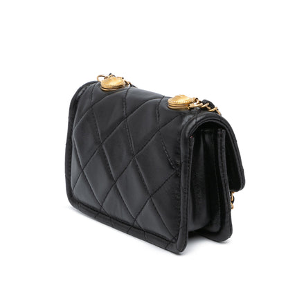 Black Chanel Mini Lambskin Button On Top Flap Satchel