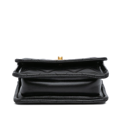Black Chanel Mini Lambskin Button On Top Flap Satchel