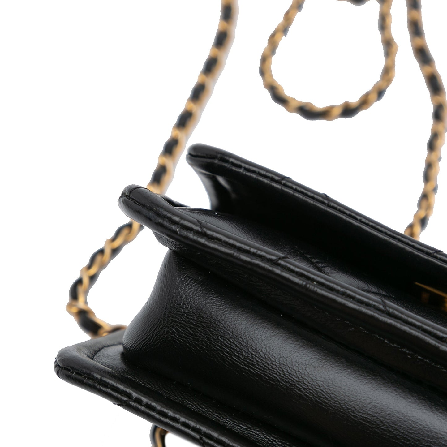 Black Chanel Mini Lambskin Button On Top Flap Satchel