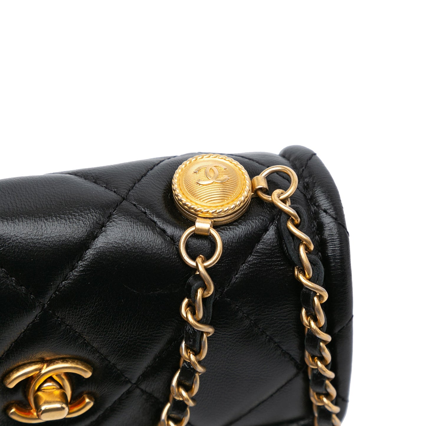 Black Chanel Mini Lambskin Button On Top Flap Satchel