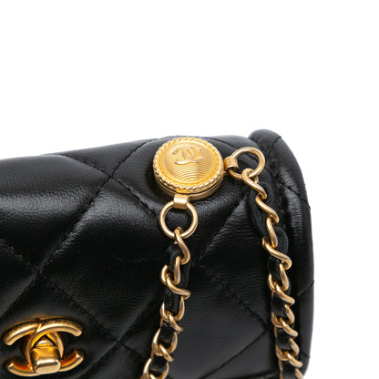 Black Chanel Mini Lambskin Button On Top Flap Satchel