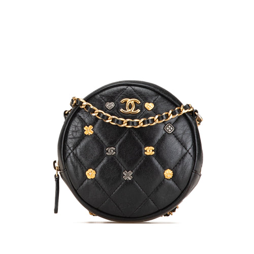 Blue Chanel Quilted Lambskin Lucky Charms Round Clutch with Chain Crossbody Bag
