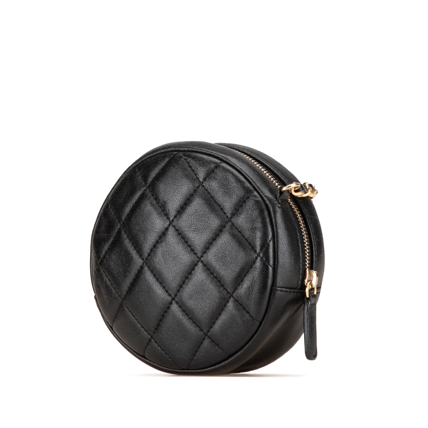 Blue Chanel Quilted Lambskin Lucky Charms Round Clutch with Chain Crossbody Bag