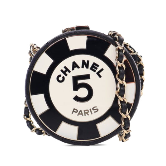 Black Chanel Enamel and Quilted Lambskin Round Poker Chip Clutch with Chain Crossbody Bag