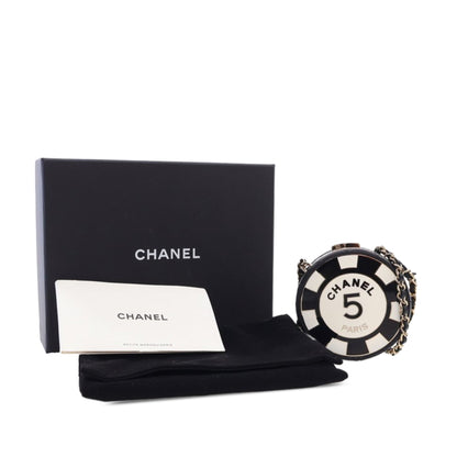 Black Chanel Enamel and Quilted Lambskin Round Poker Chip Clutch with Chain Crossbody Bag