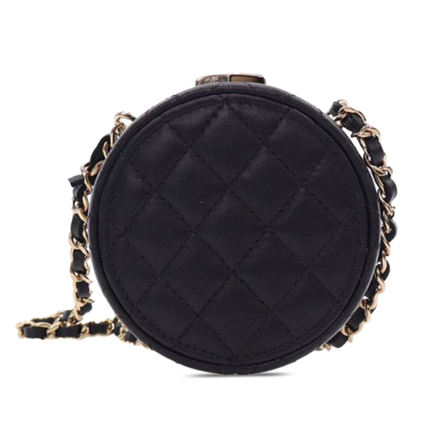Black Chanel Enamel and Quilted Lambskin Round Poker Chip Clutch with Chain Crossbody Bag