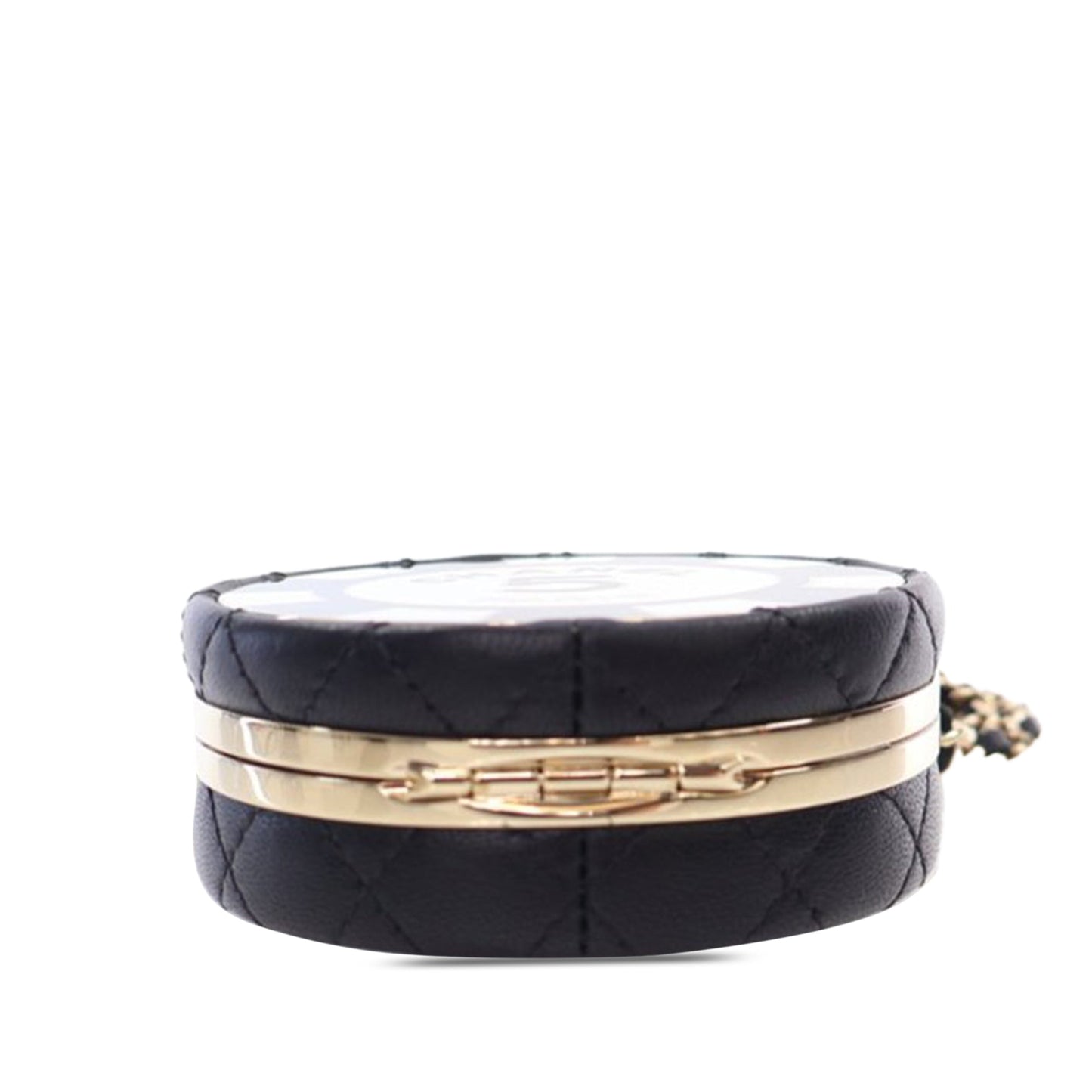 Black Chanel Enamel and Quilted Lambskin Round Poker Chip Clutch with Chain Crossbody Bag