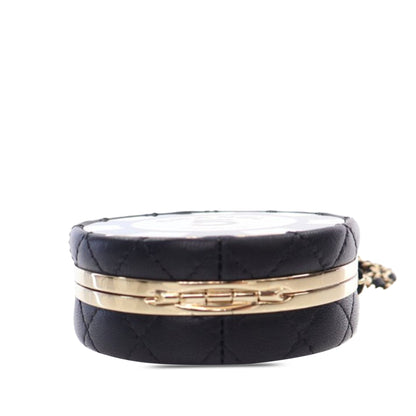 Black Chanel Enamel and Quilted Lambskin Round Poker Chip Clutch with Chain Crossbody Bag