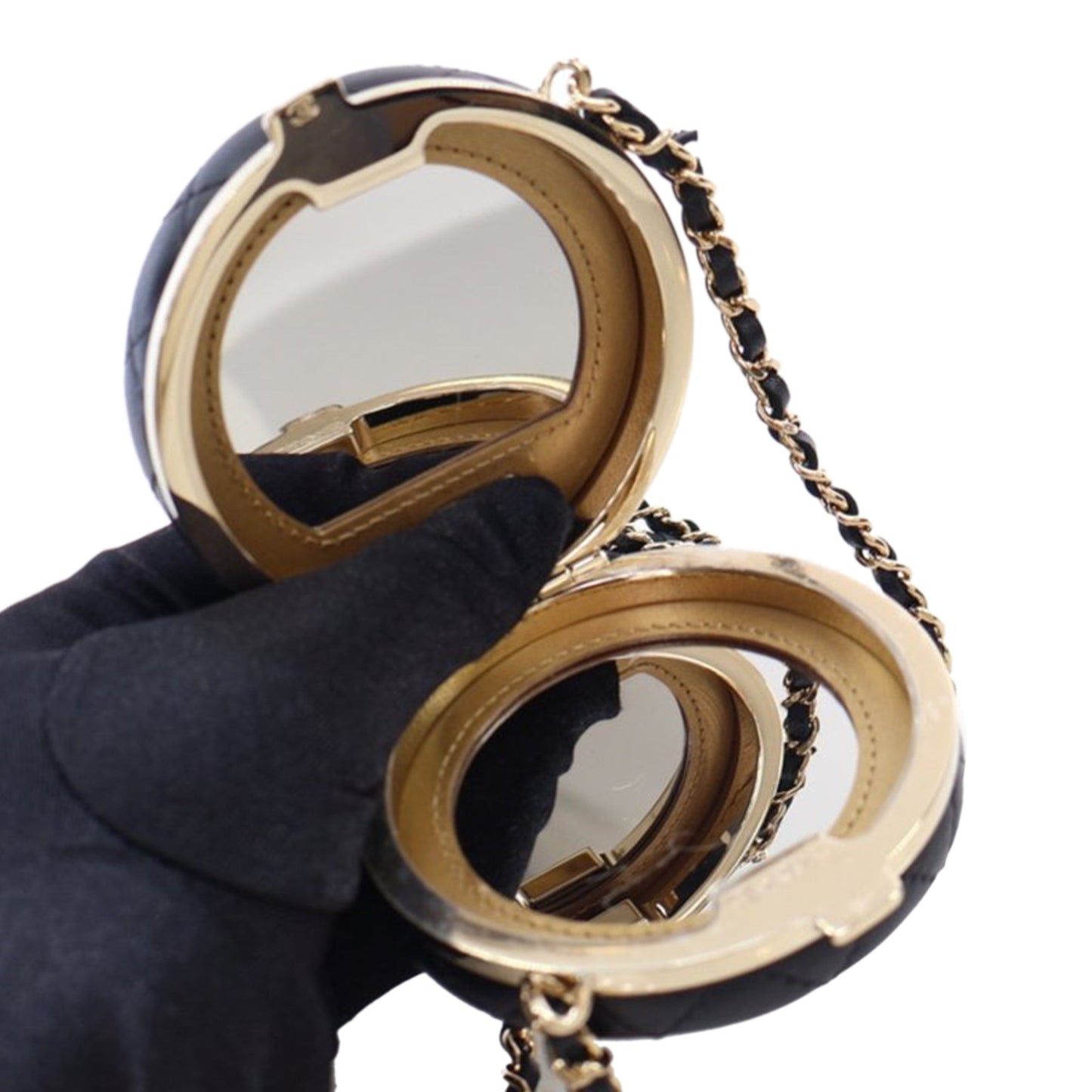 Black Chanel Enamel and Quilted Lambskin Round Poker Chip Clutch with Chain Crossbody Bag