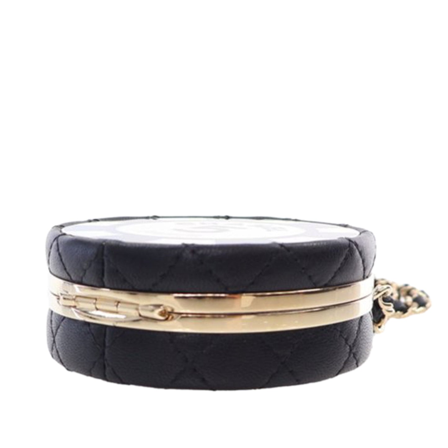 Black Chanel Enamel and Quilted Lambskin Round Poker Chip Clutch with Chain Crossbody Bag