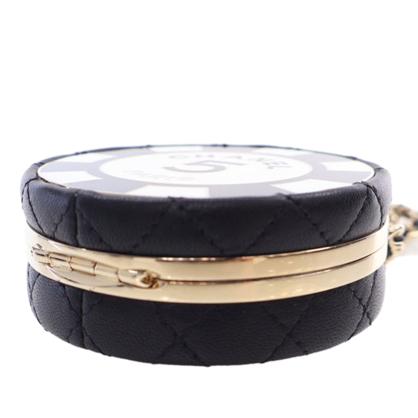 Black Chanel Enamel and Quilted Lambskin Round Poker Chip Clutch with Chain Crossbody Bag