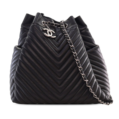 Black Chanel Chevron Calfskin Urban Spirit Bucket Bag