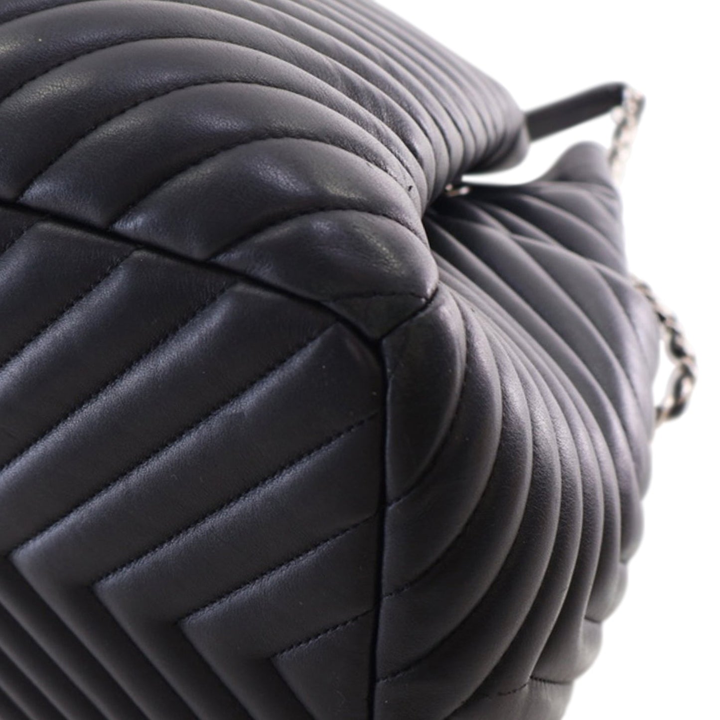 Black Chanel Chevron Calfskin Urban Spirit Bucket Bag